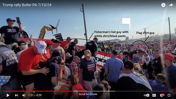 Trump Assassination - Guy in Grey Shirt With Black Pants Carried Down Top Row of Right Bleacher