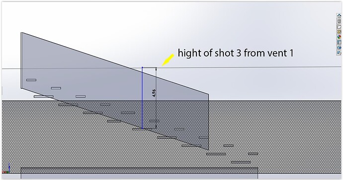 height of shot 3 from vent 1