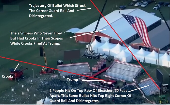 Trump Assassinatin - All 3 Bleachers Behind Trump - Right Bleacher Top Row Was 1 Of The Bullets Trajectories